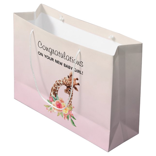 Grand Sac Cadeau Cute Giraffe Aquarelle Maman & Baby Félicitations (Devant Angle)