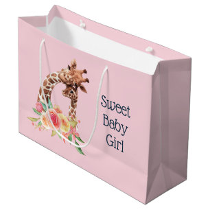 Grand Sac Cadeau Cute Giraffe Aquarelle Maman & Baby Girl