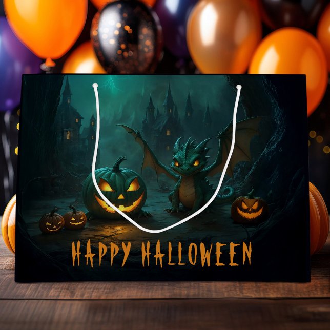 Grand Sac Cadeau Cute Halloween Dragon Citrouilles d'horreur (Créateur téléchargé)