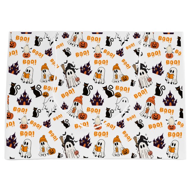 Grand Sac Cadeau Cute Halloween Motif fantôme - Chats noirs Éffraya (Devant)
