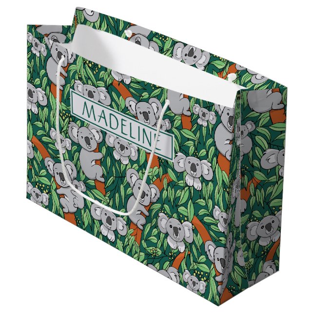 Grand Sac Cadeau Cute Koala Motif Personnalisé Hunter Green (Devant Angle)