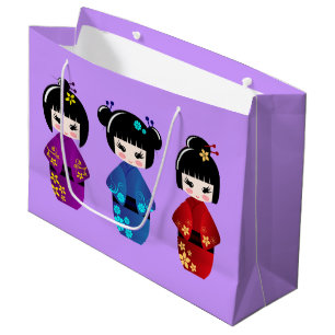 Grand Sac Cadeau Cute kokeshi poupées dessin animé fille