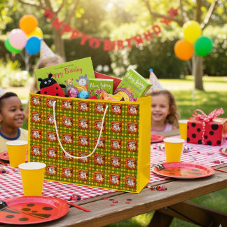 Grand Sac Cadeau Cute Ladybug Birthday Photo personnalisable
