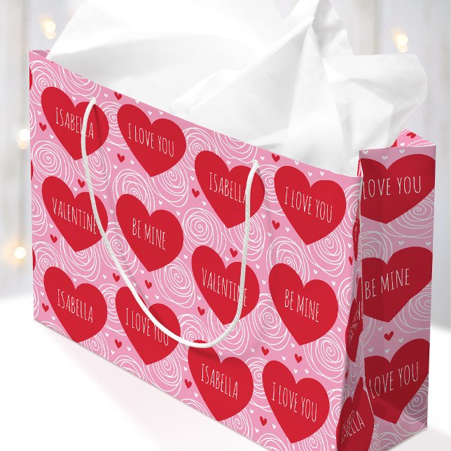 Grand Sac Cadeau Cute Love Heart Custom Text Modern Valentine's Day (Créateur téléchargé)