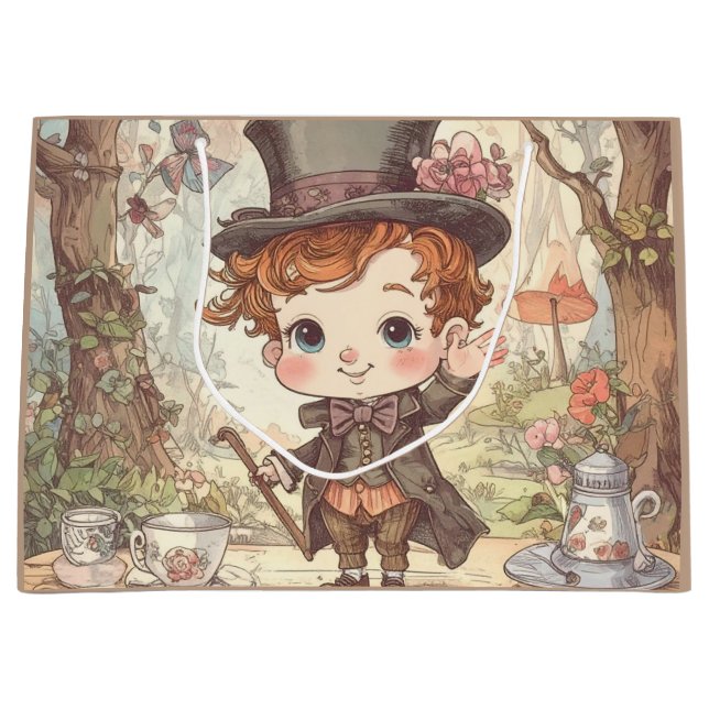 Grand Sac Cadeau Cute Mad Hatter Whimsical Wonderland Woodland Art (Devant)