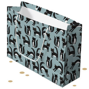 Grand Sac Cadeau Cute noir et blanc Motif de chat Tuxedo
