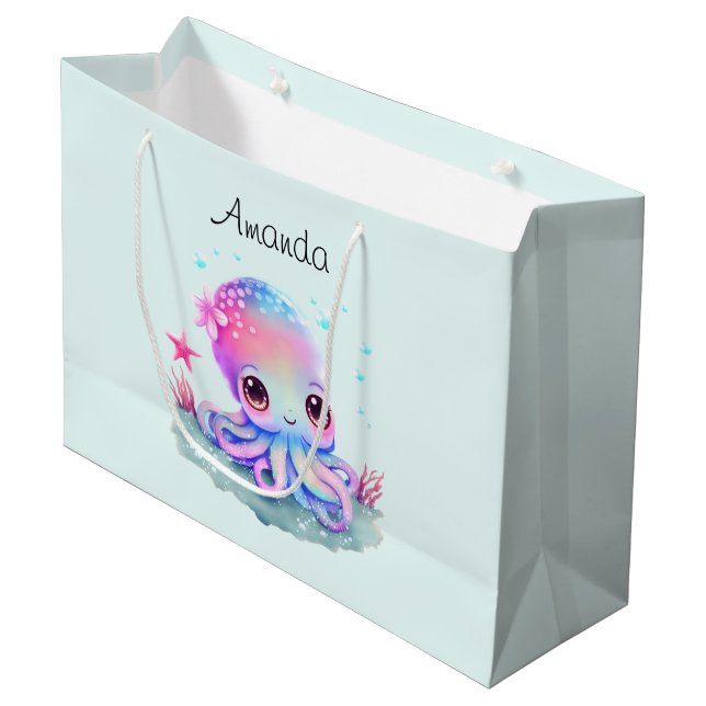 Grand Sac Cadeau Cute Octopus Sea Creatday (Devant Angle)