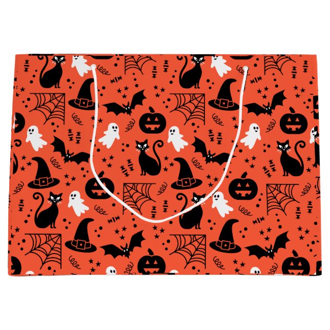 Grand Sac Cadeau Cute Orange Citrouille Ghost Motif Halloween (Devant)