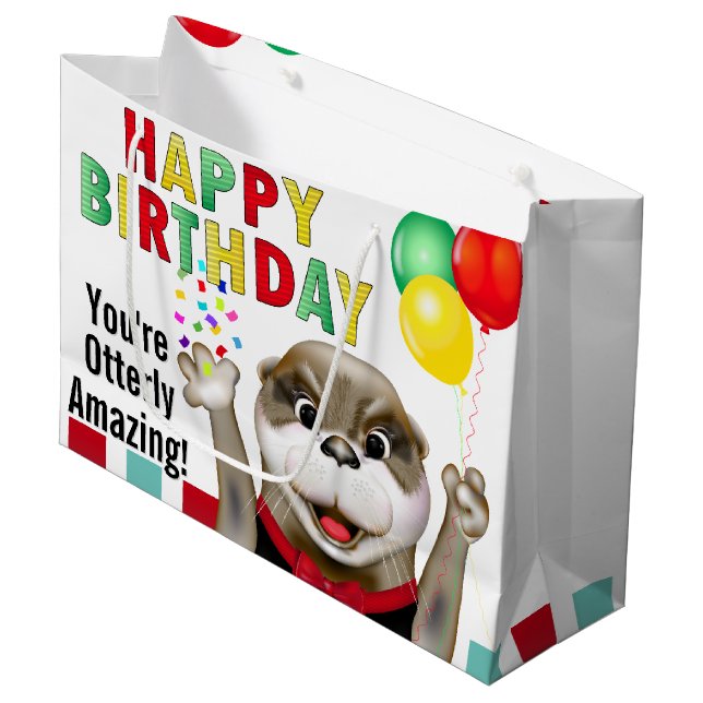 Grand Sac Cadeau Cute Otter à Tuxedo | Anniversaire (Devant Angle)