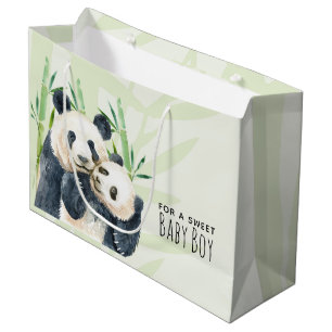 Grand Sac Cadeau Cute Panda Ours Cuddling Aquarelle Bébé Garçon