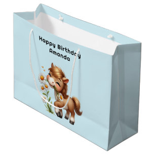Grand Sac Cadeau Cute Pony Mange Daisées Anniversaire