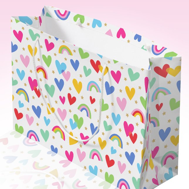 Grand Sac Cadeau Cute Rainbow Love Hearts Stars Valentine (Créateur téléchargé)