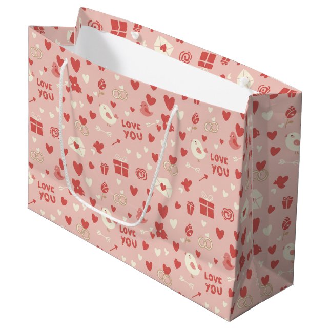 Grand Sac Cadeau Cute Valentines Day Pink Gift Bag (Devant Angle)