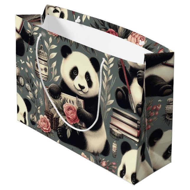 Grand Sac Cadeau Cute Vintage Panda Floral (Dos Angle)