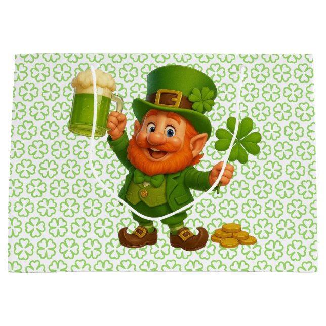 Grand Sac Cadeau Cute/whimsical leprechaun Saint Patrick's Day  (Devant)