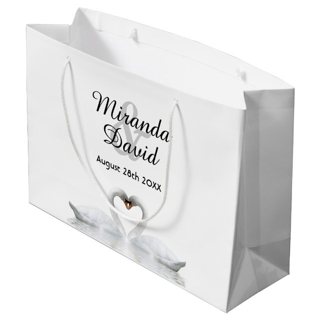 Grand Sac Cadeau cygnes blancs mariages élégants simples (Dos Angle)