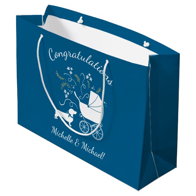 Grand Sac Cadeau Dachshund Wiener Chien Baby shower Blue Boy (Dos Angle)