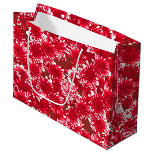 Grand Sac Cadeau Dahlia Motif moderne, rouge foncé et blanc