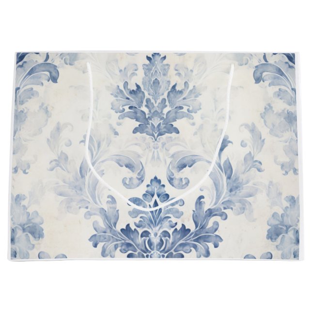 Grand Sac Cadeau Damassé Bleu Clair Grand (Devant)