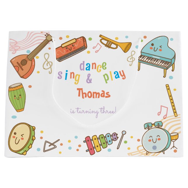 Grand Sac Cadeau Danse chanter et jouer anniversaire de enfant (Devant)