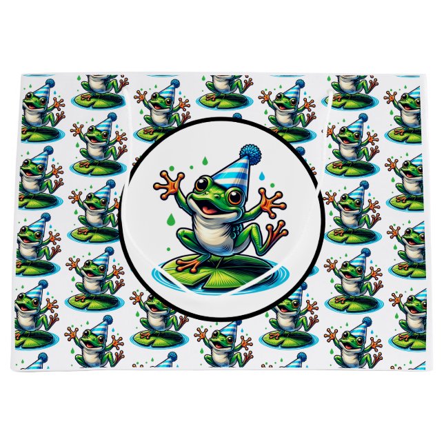 Grand Sac Cadeau Danseuse grenouille sur un Lily Pad Anniversaire (Devant)