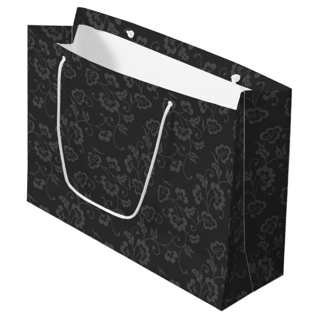 Grand Sac Cadeau Dark Gray Botanical Floral Pattern (Devant Angle)