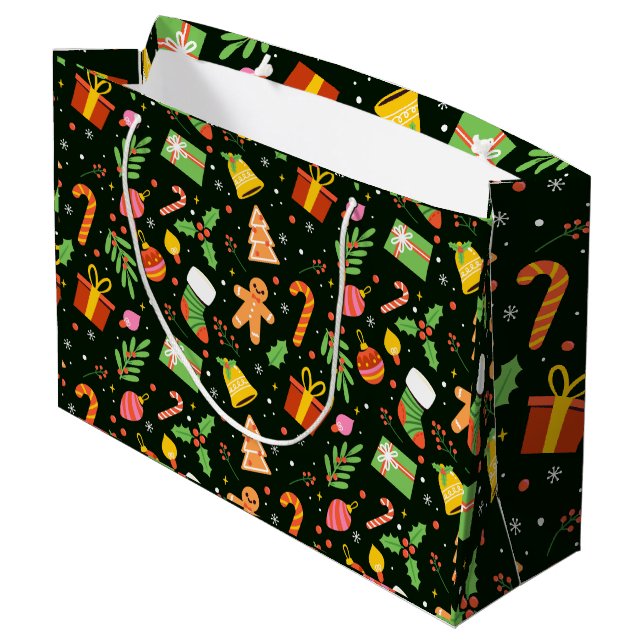 Grand Sac Cadeau Dark Green Christmas Abstract Pattern (Dos Angle)