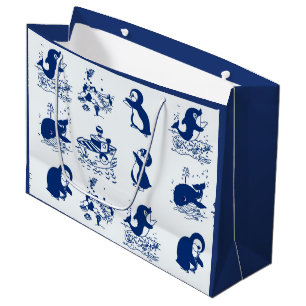 Grand Sac Cadeau Dauphin, baleines et pingouins