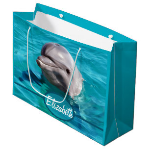 Grand Sac Cadeau Dauphin en photo de l'eau bleue