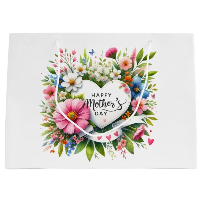 Grand sac cadeau de la fête des mères florales (Devant)