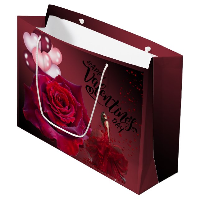Grand Sac Cadeau de San Valentín con rosas (Devant Angle)