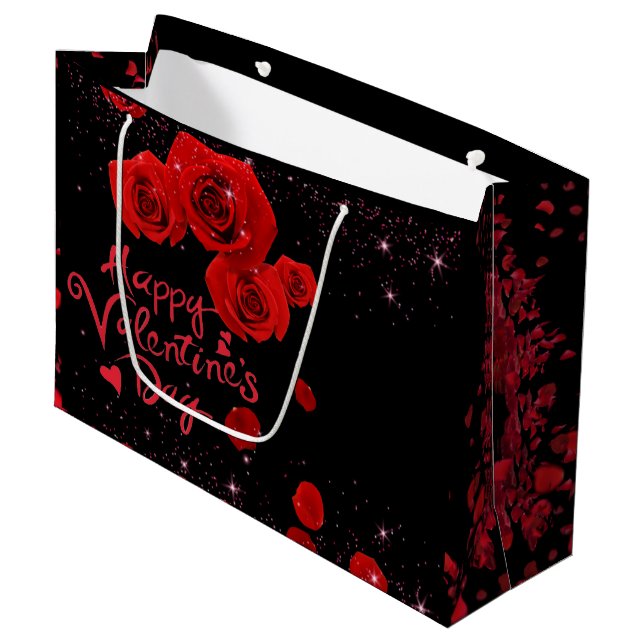 Grand Sac Cadeau de  San Valentín con rosas rojas (Devant Angle)