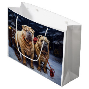 Grand Sac Cadeau Décor de Noël Shar Pei Snowy Sleigh
