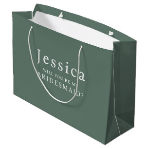 Grand Sac Cadeau Demande de Demoiselle d'Honneur Vert Sauge