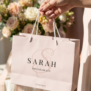 Grand Sac Cadeau Demoiselle d'honneur personnalisée Monogramme Rose