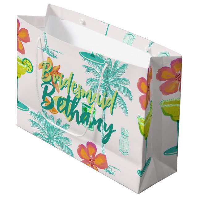 Grand Sac Cadeau Demoiselle d'honneur tropical Margarita Veil (Devant Angle)
