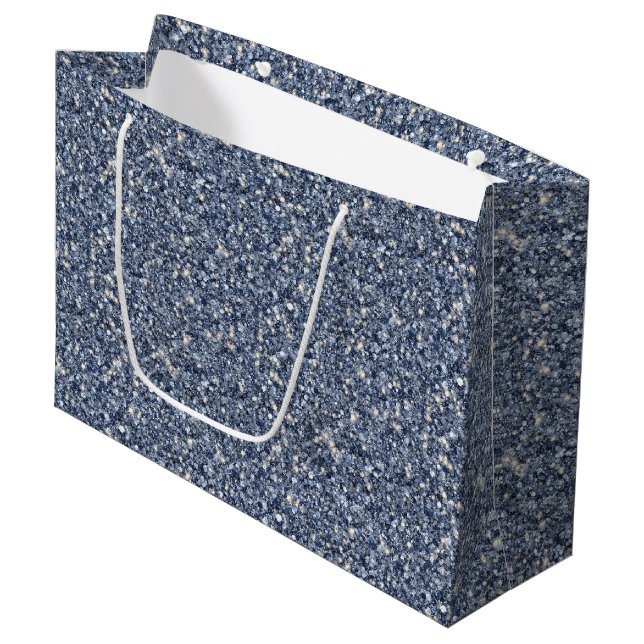 Grand Sac Cadeau Denim Blue Glitter Birthday (Devant Angle)