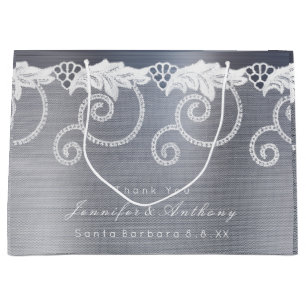Grand Sac Cadeau Dentelle blanche en gris gris Mariage personnalisé