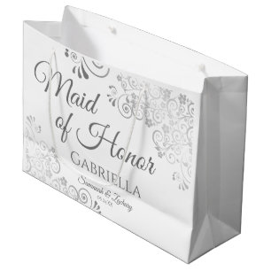 Grand Sac Cadeau Dentelle d'argent blanc domestique d'honneur Maria