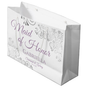 Grand Sac Cadeau Dentelle d'argent et serveuse de Lavande d'honneur