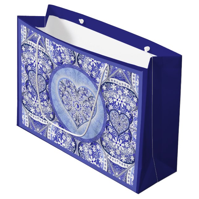 Grand Sac Cadeau dentelle en céramique Bleu de Grèce (Devant Angle)