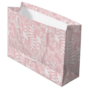 Grand Sac Cadeau Dentelle Fleurie Rose