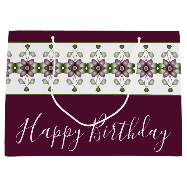 Grand Sac Cadeau Design Floral En Bourgogne Profonde (Devant)
