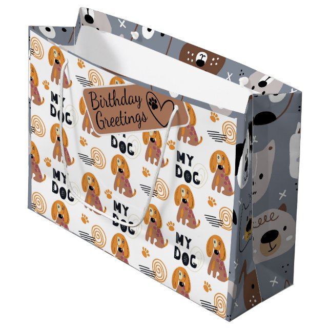 Grand Sac Cadeau Dessin de chien illustré sans couture motif (Devant Angle)