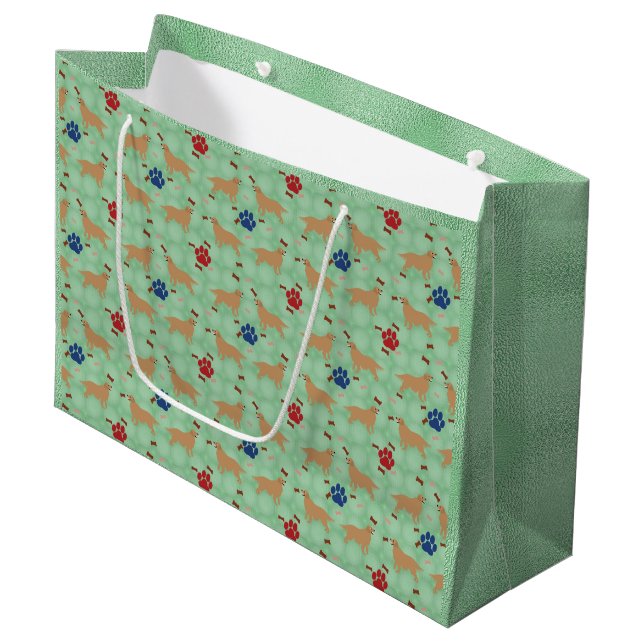 Grand Sac Cadeau Dessin Golden Retriever (Devant Angle)