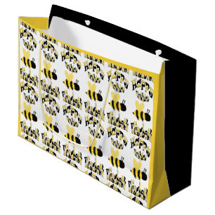 Grand Sac Cadeau Dessin personnalisé d'abeille à bandes unique pour