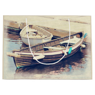 Grand Sac Cadeau Deux bateaux en bois de vieux bateaux à rames