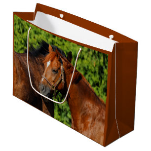 Grand Sac Cadeau Deux beaux chevaux de châtaignes au soleil