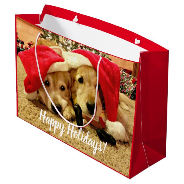 Grand Sac Cadeau Deux chiens ravisseurs d'or à Noël (Dos Angle)