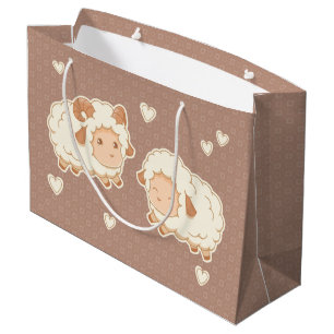 Grand Sac Cadeau Deux mignons petits Motifs moutons sur Brown